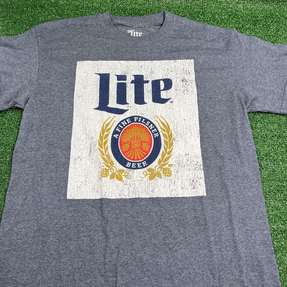 Miller Lite Beer Large Can Logo‎ Men's Blue T-Shirt Size Med